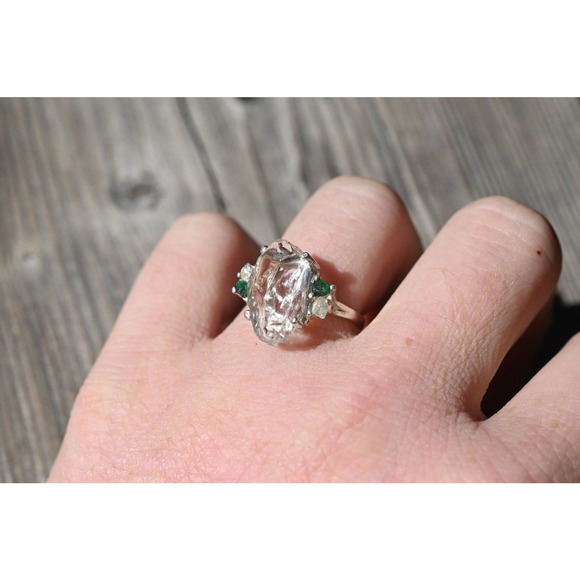 Real Emerald Rings, Genuine Uncut Emerald Jewelry, Size 4 5 6 7 8 9 10 11 - Picture 2 of 2